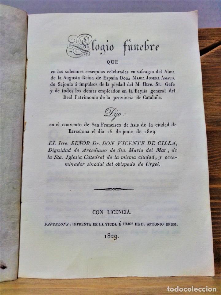 Libros antiguos: ELOGIO FUNEBRE A LA REINA AMALIA DE SAJONIA.CONVENTO SAN FRANSCISCO DE ASIS DE BARCELONA,A&Ntilde;O 1829