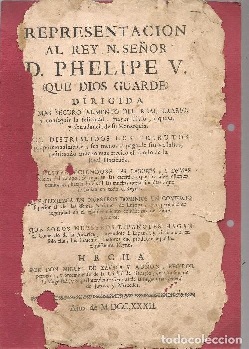 Libros antiguos: REPRESENTACION AL REY SE&Ntilde;OR D. PHELIPE V , 1782 - Foto 1