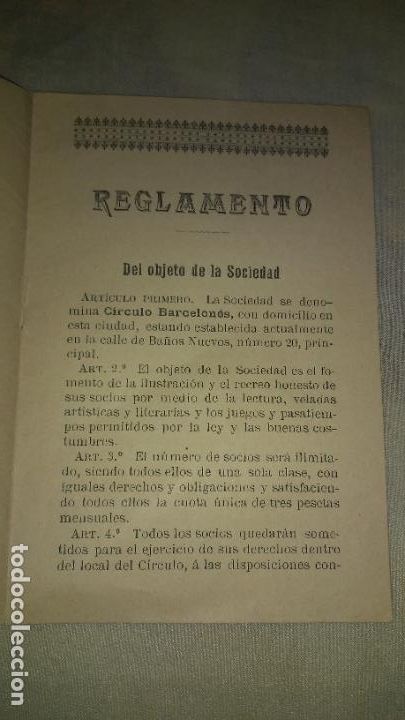 Libros antiguos: REGLAMENTO DEL CIRCULO BARCELONES - A&Ntilde;O 1905 - RARO. - Foto 3