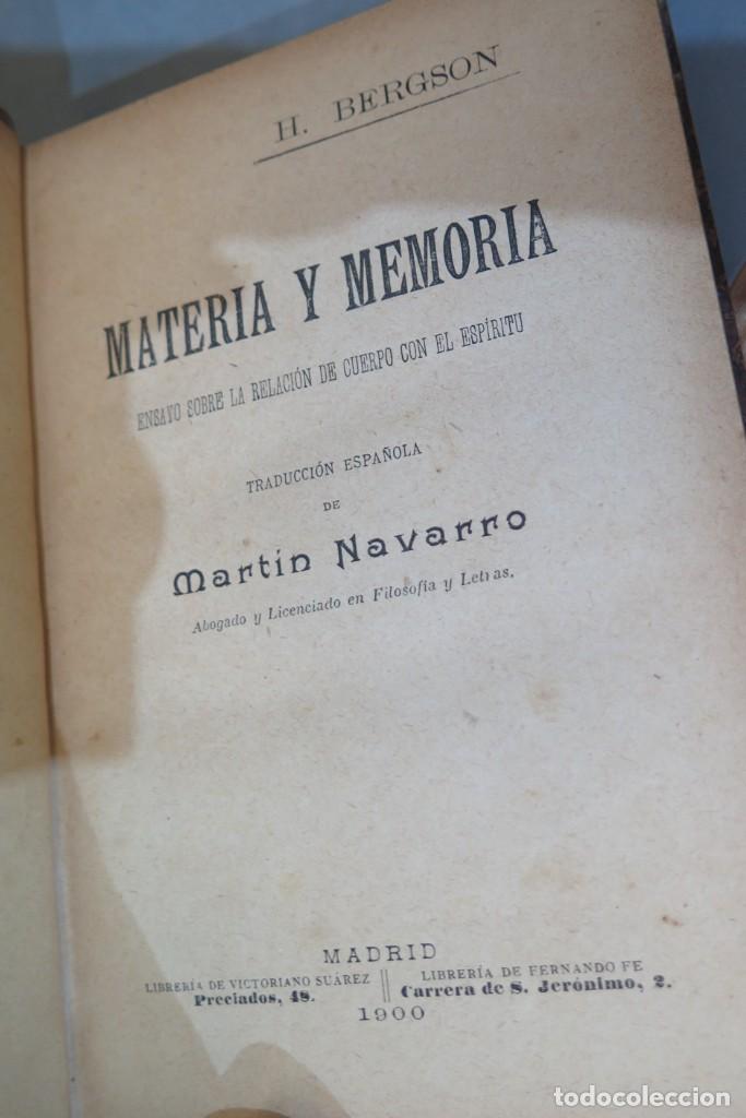 Libros antiguos: 1900.- MATERIA Y MEMORIA. BERGSON - Foto 2