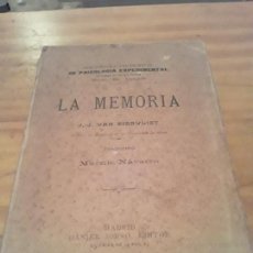 Libros antiguos: LA MEMORIA.J.J.BIERVLIET.EDITOR DANIEL JORRO.404 PAGINAS.