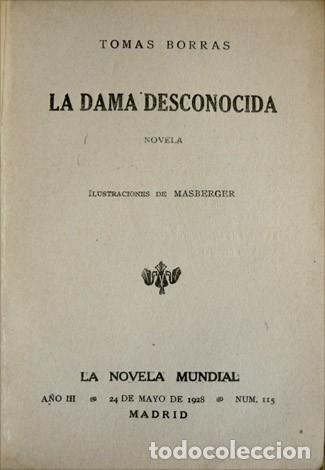Libros antiguos: BORR&Aacute;S, Tom&aacute;s. La dama desconocida. Novela. 1928. - Foto 2