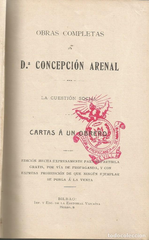 Libros antiguos: CARTAS A UN OBRERO - CONCEPCION ARENAL - Foto 3