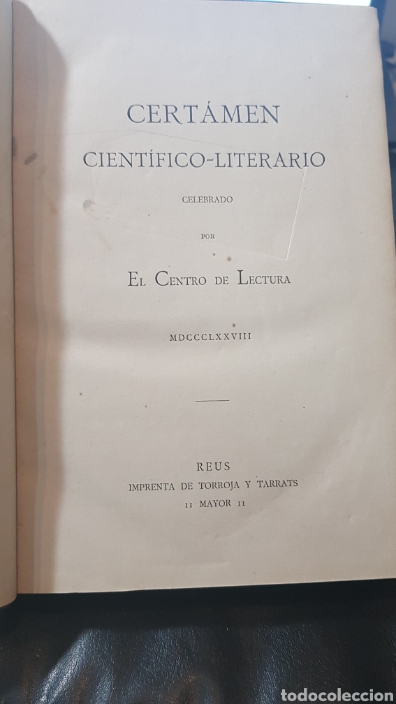 Libros antiguos: Libro certamen Cient&iacute;fico Literario Reus 1878 - Foto 2