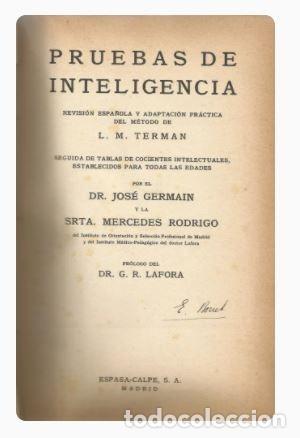 Libros antiguos: PRUEBAS DE INTELIGENCIA - DR. JOSE GERMAIN - Foto 1