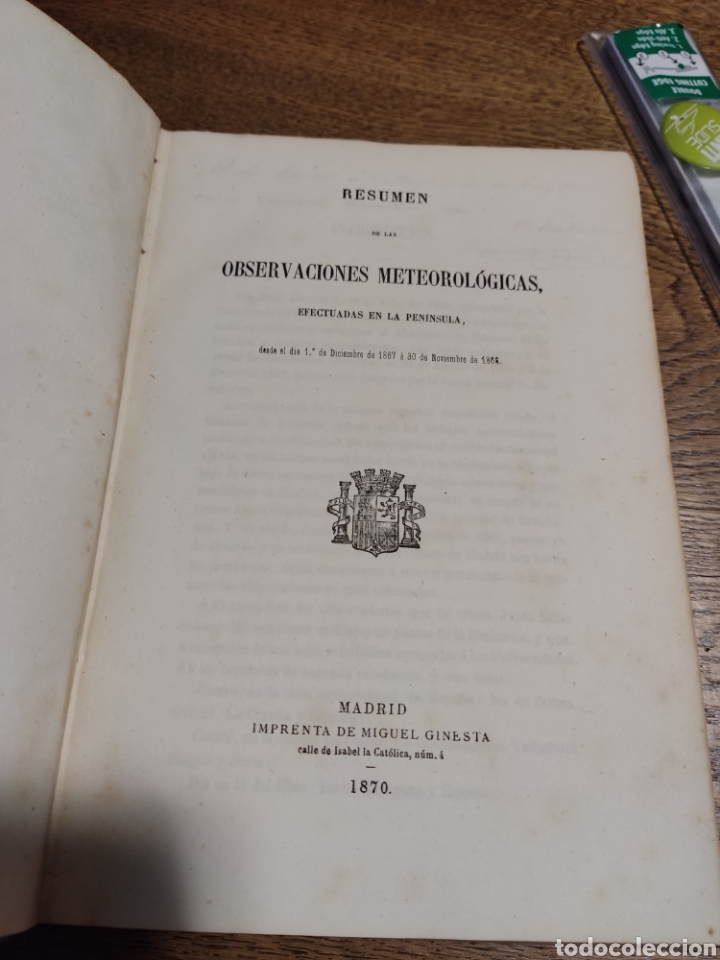 Libros antiguos: Resumen de las observaciones meteorologicas, madrid 1870 - Foto 4