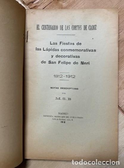 Libros antiguos: EL CENTENARIO DE LAS COSTES DE CADIZ - M.S.B. - 1913 - Foto 3