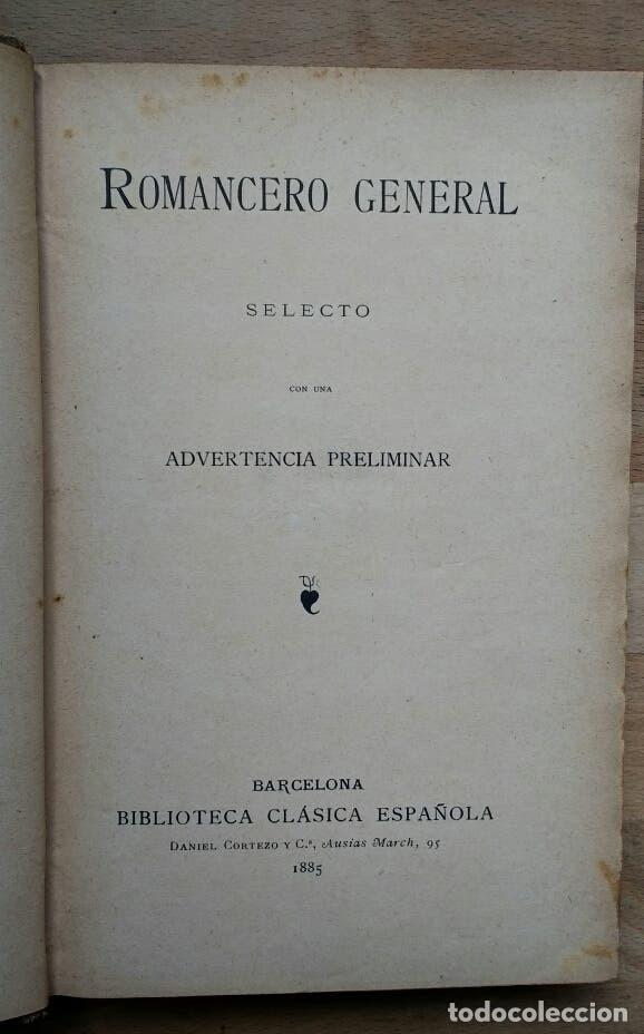 Libros antiguos: ROMANCERO GENERAL - 1885 - Foto 2