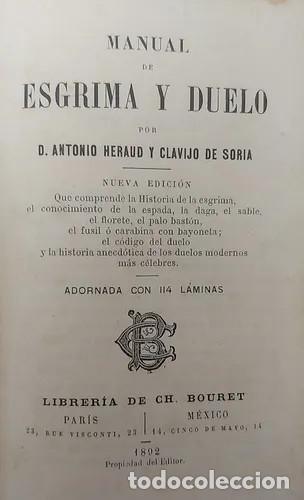 Libros antiguos: MANUAL DE ESGRIMA Y DUELO 1892 - Foto 2