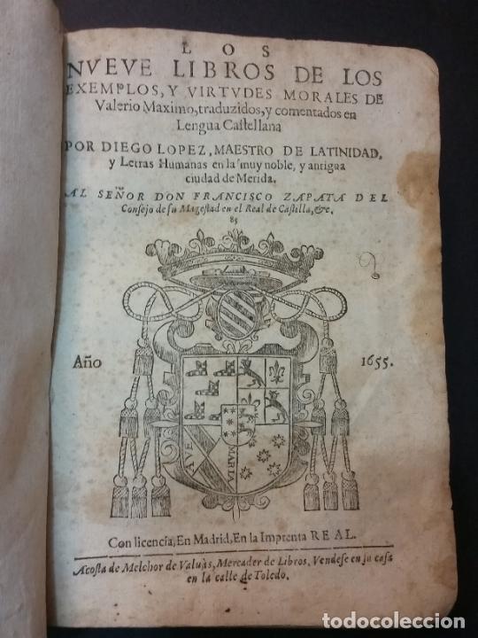 Libros antiguos: 1655 - DIEGO LÓPEZ. Los nueve libros de los exemplos, y virtudes morales de Valerio Máximo - Foto 1 - 304433738