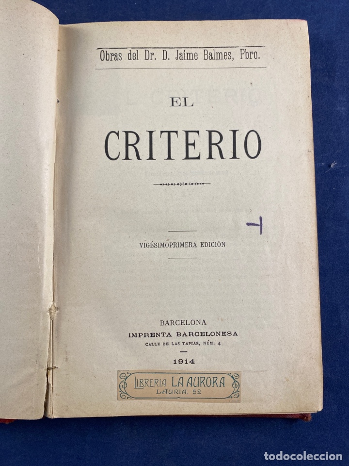 Libros antiguos: BALMES El criterio - Foto 2