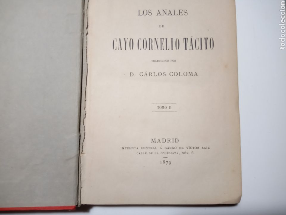 Libros antiguos: Los Anales. Cay&oacute; Cornelio T&aacute;cito. Dos tomos 1879 - Foto 3