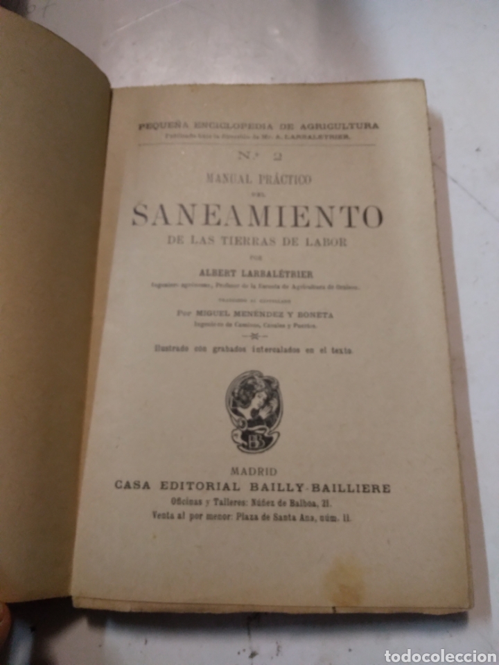 Libros antiguos: Manual pr&aacute;ctico del saneamiento de las tierras de labor, - Foto 2