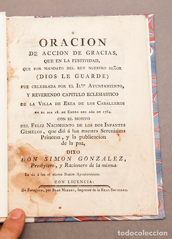 Old books: ORACION ACCION DE GRACIAS - EXEA EJEA DE LOS CABALLEROS 1784 - NACIMIENTO INFANTES GEMELOS PRINCESA