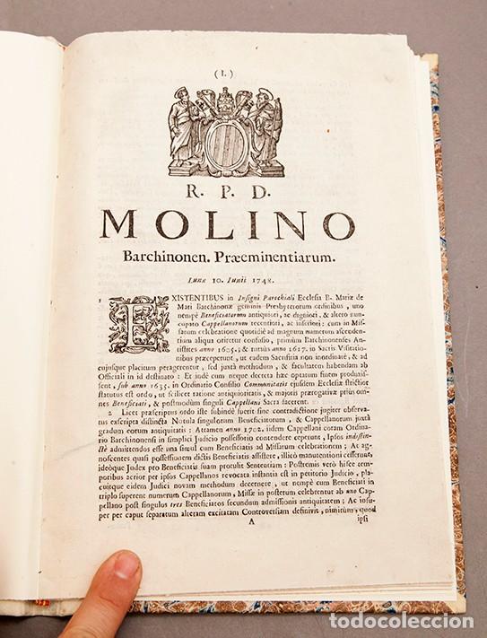 Old books: SENTENCIAS DE LA ROTA ROMANA - R.P.D. BARCHINONEN PRAEMINENTIARUM - BARCELONA - S. XVIII - 3 FOLLET