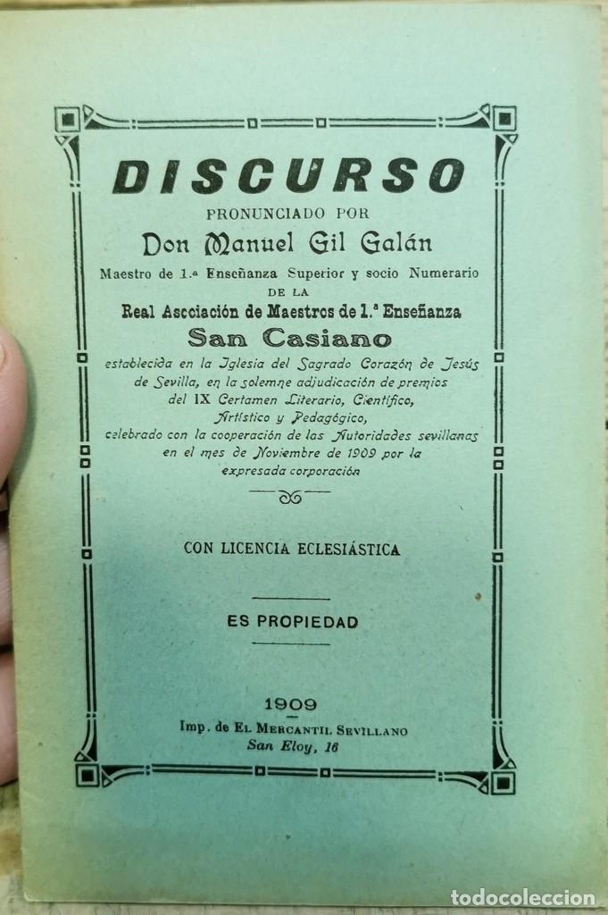 Antiquarische B&uuml;cher: ASOCIACION DE MAESTROS SAN CASIANO, DISCURSO MANUEL GIL GALAN, SEVILLA, 1909,16 PAGINAS