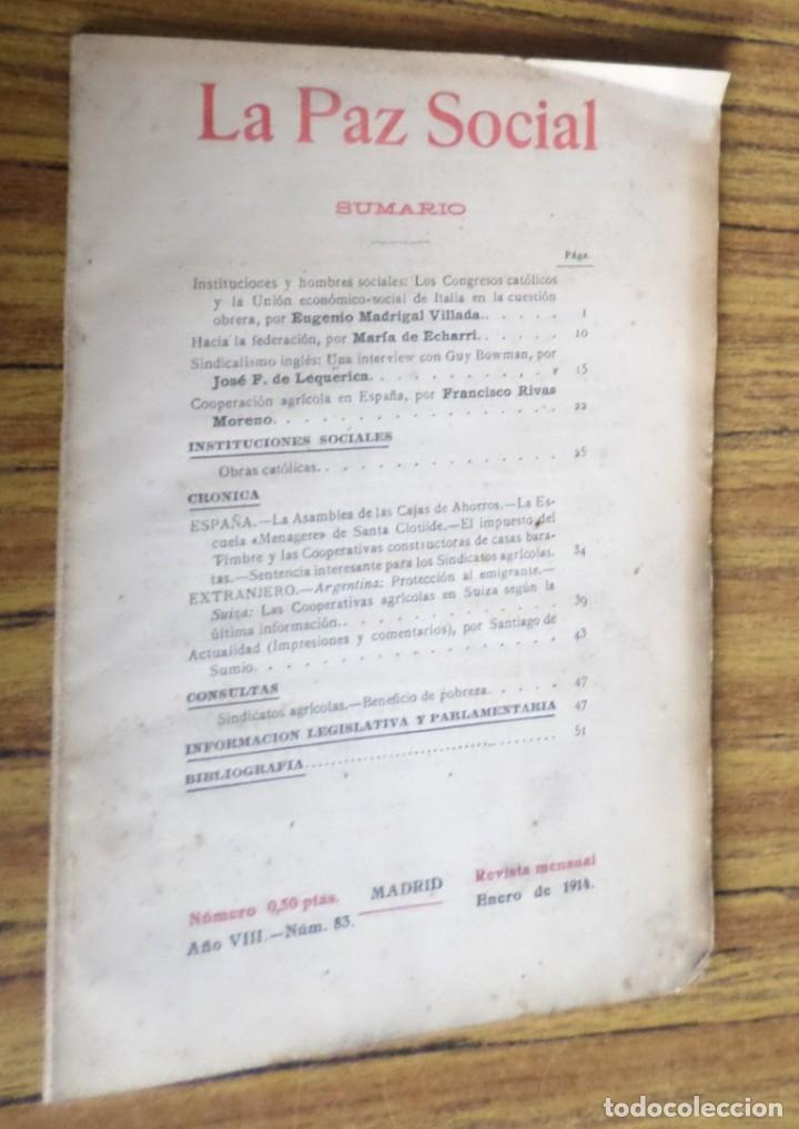 Antiquarische B&uuml;cher: LA PAZ SOCIAL - A&ntilde;o VIII n&ordm; 83 enero 1914