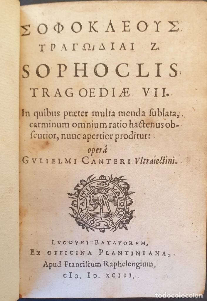 Libros antiguos: A&Ntilde;O 1593 &ndash; SOFOCLES (&Sigma;&omicron;&phi;&omicron;&kappa;&lambda;ῆ&sigmaf;) - SOPHOCLIS TRAGOEDIAE VII - Foto 1