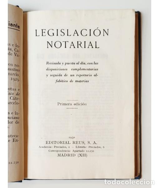 Libros antiguos: LEGISLACI&Oacute;N NOTARIAL . . Editorial Reus. 1930. - Foto 2