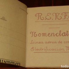 Libros antiguos: MONENCLATURA RENFE, LINEA AEREA DE CONTACTO, ELECTRIFICACION M.A.S. AÑO 1945. TIENE 34 PAG. MIDE 18. Lote 315622903