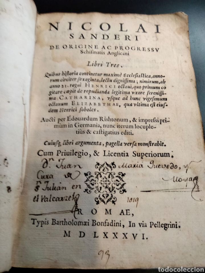 Libros antiguos: Libro a&ntilde;o 1586 NICOLAI SANDERI sobre el origen y el progreso del cisma, libro 3 - Foto 2
