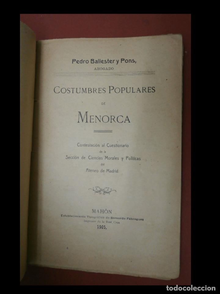 Libros antiguos: Costumbres populares de Menorca. Pedro Ballester - Foto 5