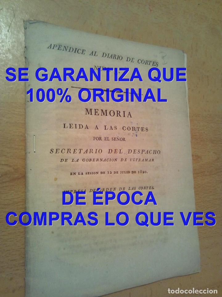 Old books: 1820 ANTONIO PORCEL MEMORIA LEIDA A LAS CORTES PACIFICACION AMERICA 22 PG U98
