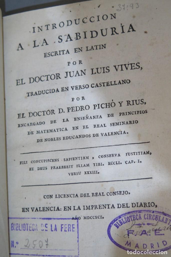 Libros antiguos: 1791.- INTRODUCCION A LA SABIDURIA. LUIS VIVES - Foto 2