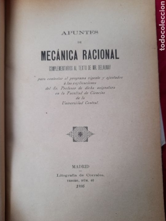 Libros antiguos: APUNTES DE MEC&Aacute;NICA RACIONAL, libro de 1895 - Foto 1