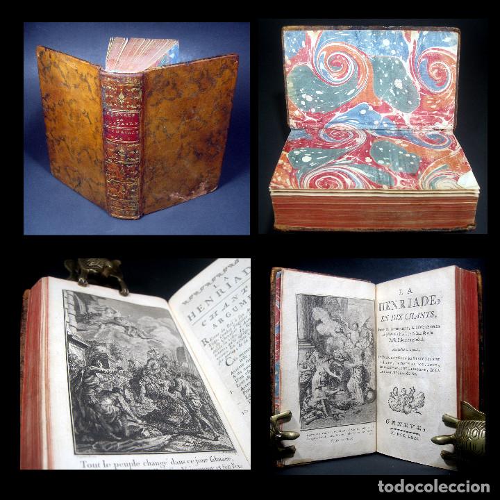 Libri antichi: A&ntilde;o 1771 Voltaire Impreso en vida del autor 12 en el mundo 12 grabados Fanatismo La Henriada