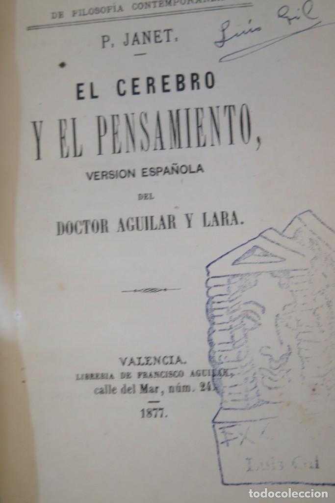 Libros antiguos: 1877.- EL CEREBRO Y EL PENSAMIENTO. JANET - Foto 3
