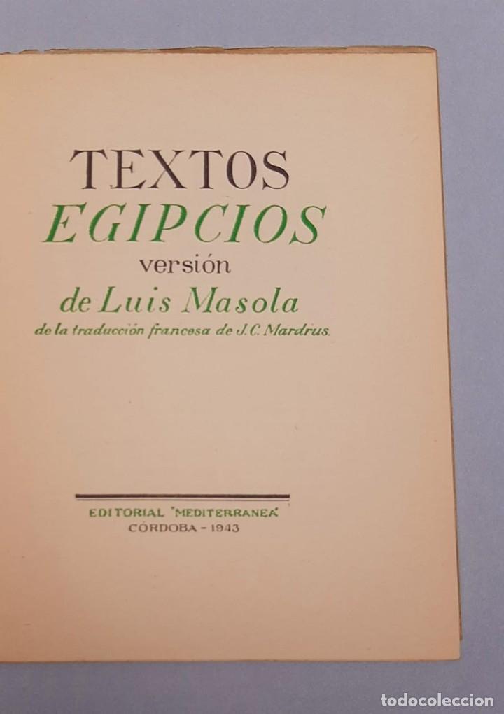 Libros antiguos: Textos Egipcios. Versi&oacute;n de Luis Masola - 1943 - Foto 3