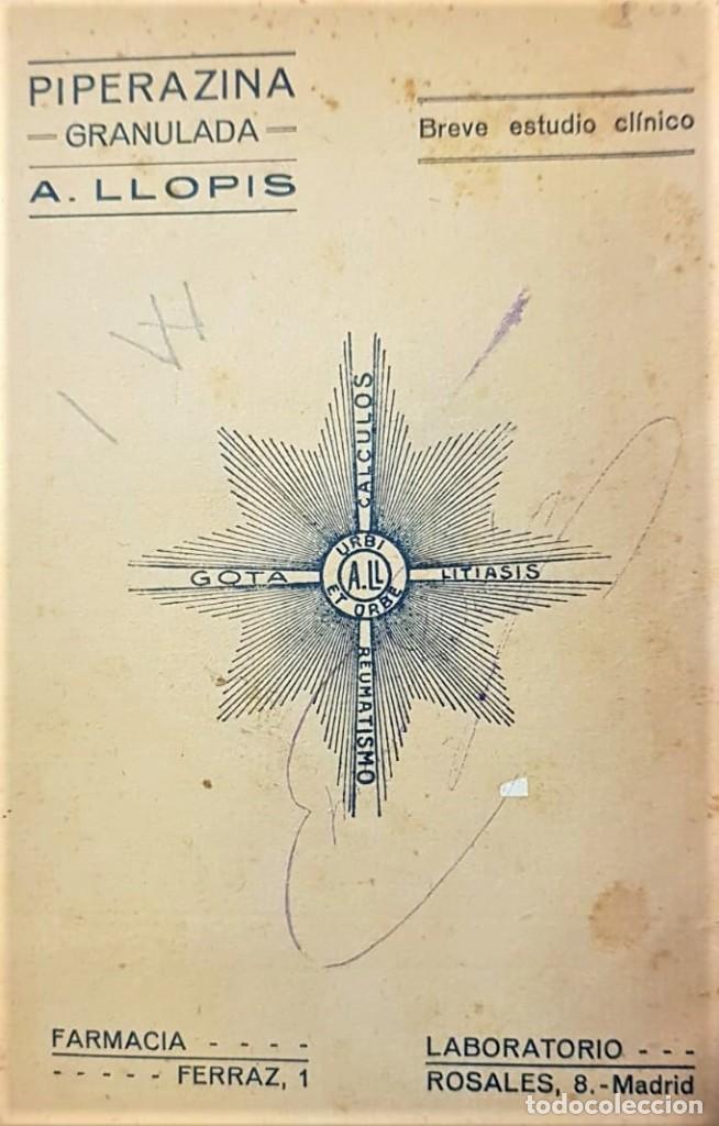 Old books: LLOPIS, A. Breve estudio cl&iacute;nico. Farmacia. Hacia 1920