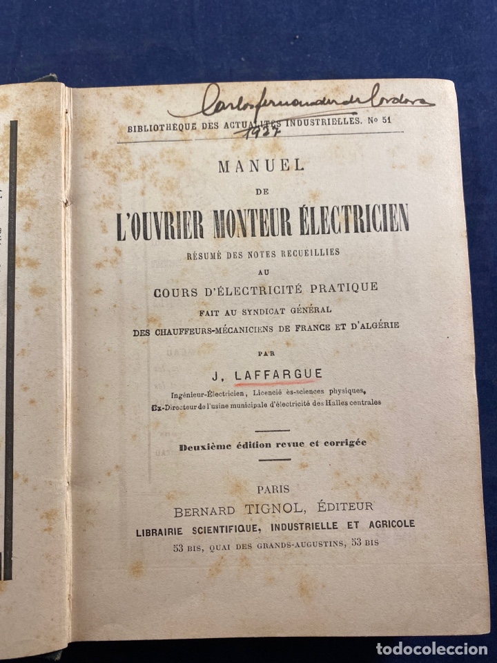 Libros antiguos: MANUEL DE L&rsquo;OUVRIER MONTEUR ELECTRICIEN - Foto 4