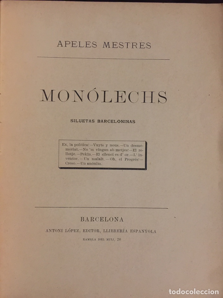 Libros antiguos: Monolechs. Apeles Mestres - Foto 2