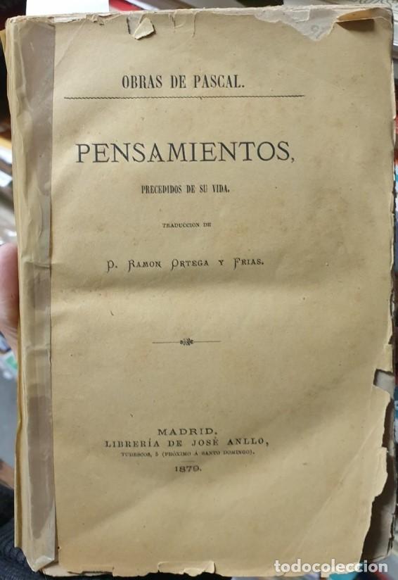 Libros antiguos: PENSAMIENTOS, PRECEDIDOS DE SU VIDA. - PASCAL, Blaise. - Foto 1