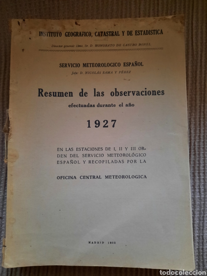 Libros antiguos: RESUMEN DE LAS OBSERVACIONES EFECTUADAS DURANTE EL A&Ntilde;O 1927 - Foto 1