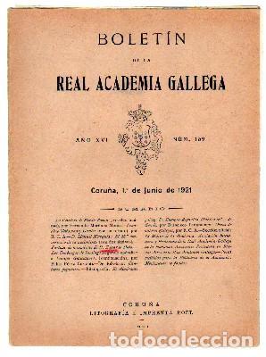 Antiquarische B&uuml;cher: BOLETIN DE LA ACADEMIA GALLEGA. A&Ntilde;O XVI N&ordm; 139. 1 JUNIO 1921. A-LGALI-056