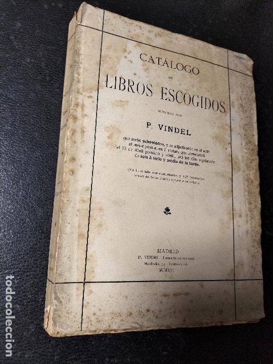 Libros antiguos: P. VINDEL. Cat&aacute;logo de Libros escogidos. 1913 - Foto 1