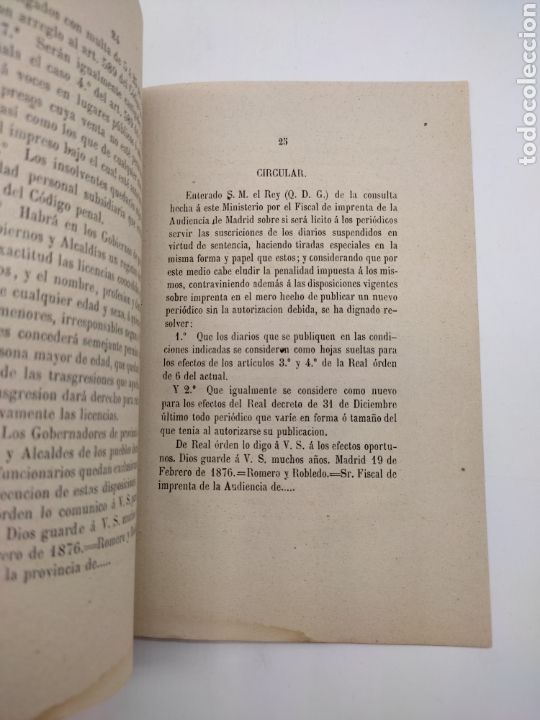 Libros antiguos: Disposiciones vigentes sobre ejercicio de la libertad de imprenta 1876 - Foto 4