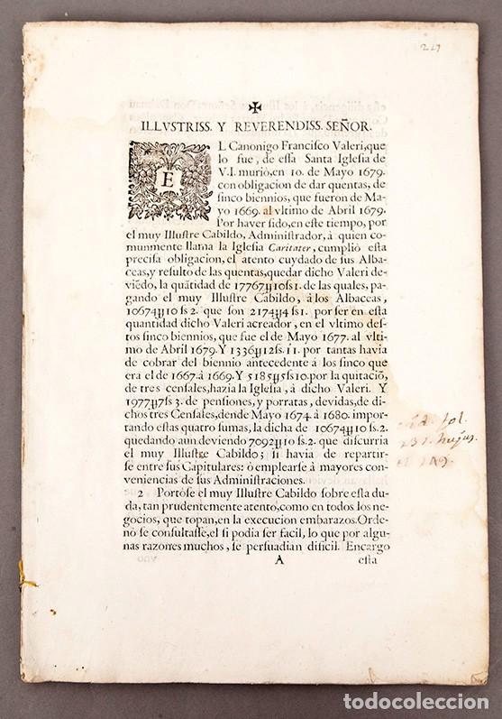 Old books: ILLUSTRISS. Y REVERENDISS SE&Ntilde;OR CANONIGO FRANCISCO VALERI - 1679 - costa molins v.i.d.