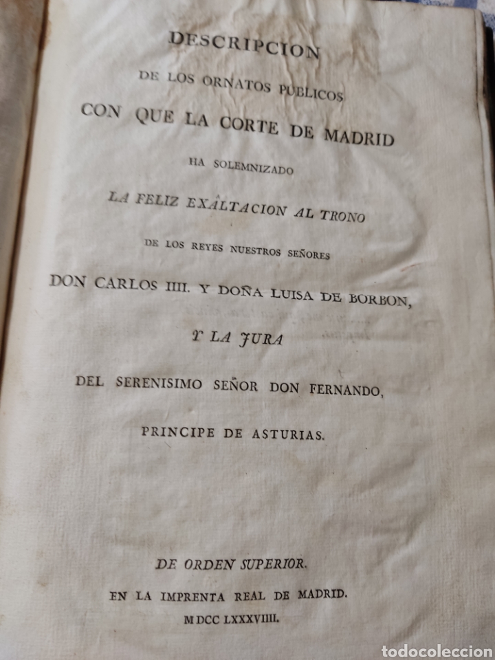 Livros antigos: Ornatos publicos 1789 carlos IIII luisa de borbon fernando