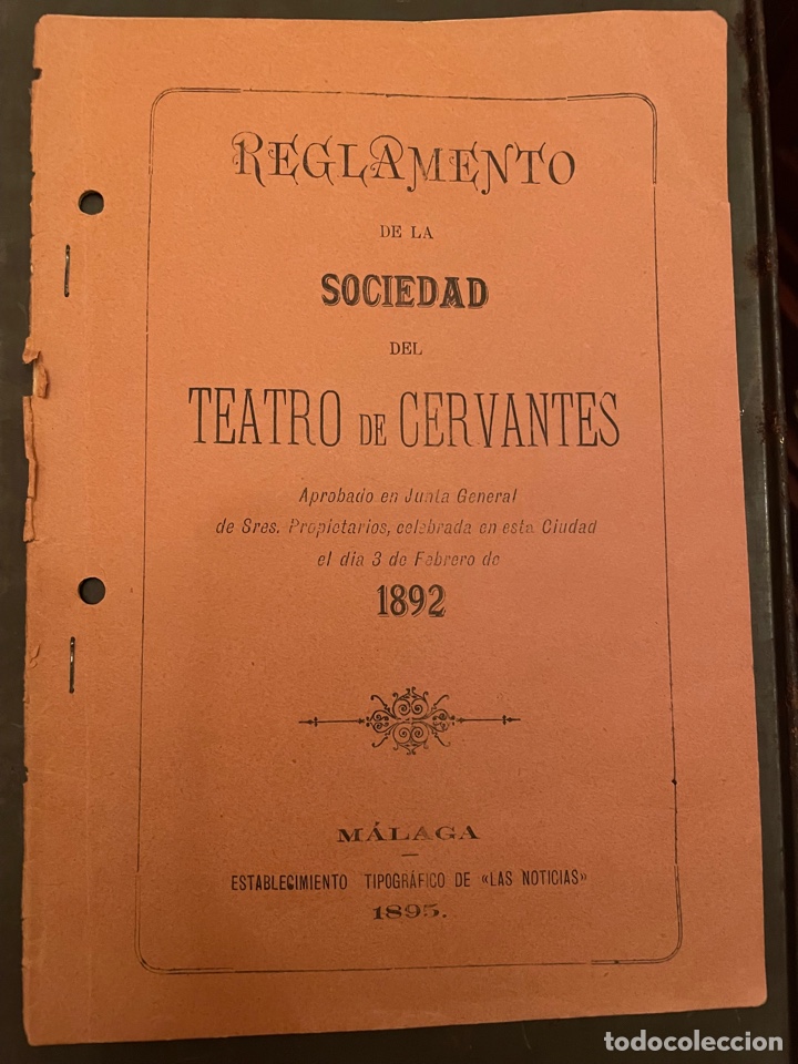 Libros antiguos: Reglamento del Teatro Cervantes ( M&aacute;laga) - Foto 1