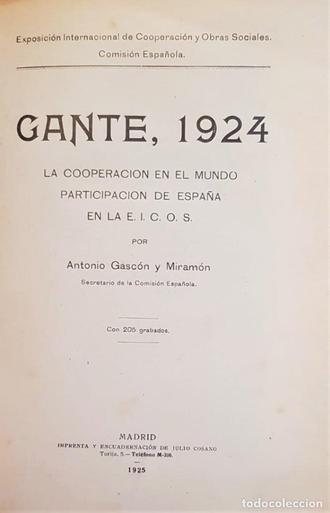 Livros antigos: GASC&Oacute;N Y MIRAM&Oacute;N, Antonio. Gante, 1924. La cooperaci&oacute;n en el mundo, participaci&oacute;n de Espa&ntilde;a..