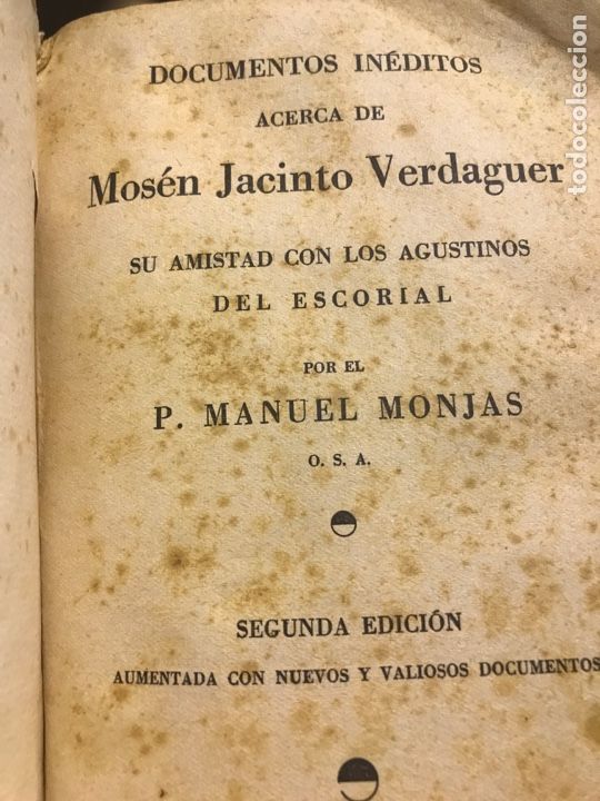 Libros antiguos: DOCUMENTOS iN&Eacute;DITOS JACINTO VERDAGUER, 2DA. EDICI&Oacute;N. 1935 Ediciones &rdquo;La Esperanza&rdquo; - Foto 3