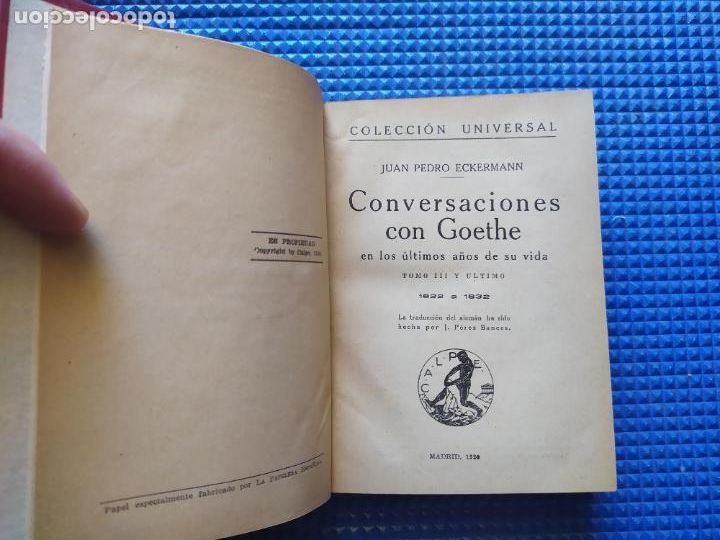 Libros antiguos: CONVERSACIONES CON GOETHE 3 TOMOS JUAN PEDRO ECKERMANN 1920 - Foto 5