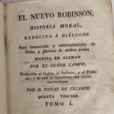 Libros antiguos: EL NUEVO ROBINSON,HISTORIA MORAL REDUCIDA A DIALOGOS. CAMPE. TOMAS DE YRIARTE. TOMO I. AÑO 1800. JJZ