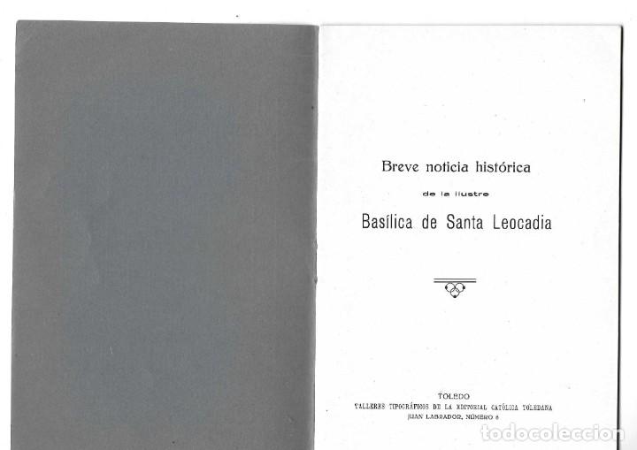 Libri antichi: BREVE NOTICIA HIST&Oacute;RICA DE LA ILUSTRE BAS&Iacute;LICA DE SANTA LEOCADIA EXTRAMUROS DE TOLEDO