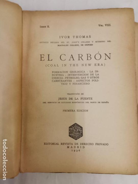 Libros antiguos: L-2121. EL CARBON, IVOR THOMAS. 1936. - Foto 3