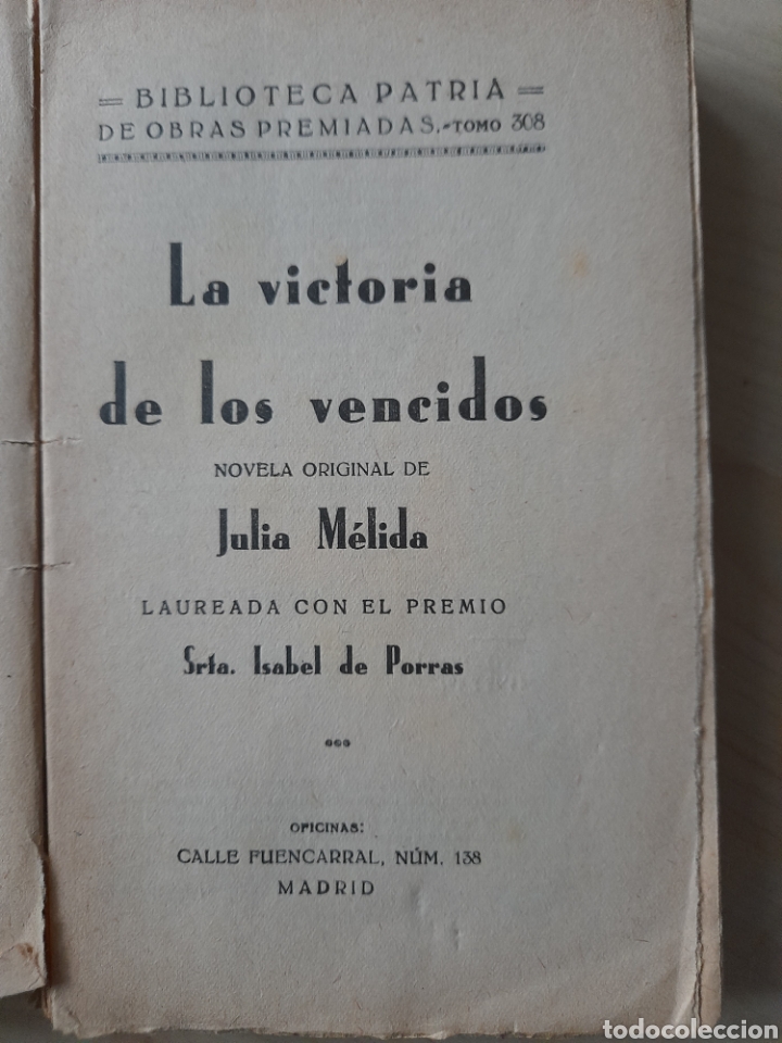 Libros antiguos: La victoria de los vencidos. Julia M&eacute;lida - Foto 2